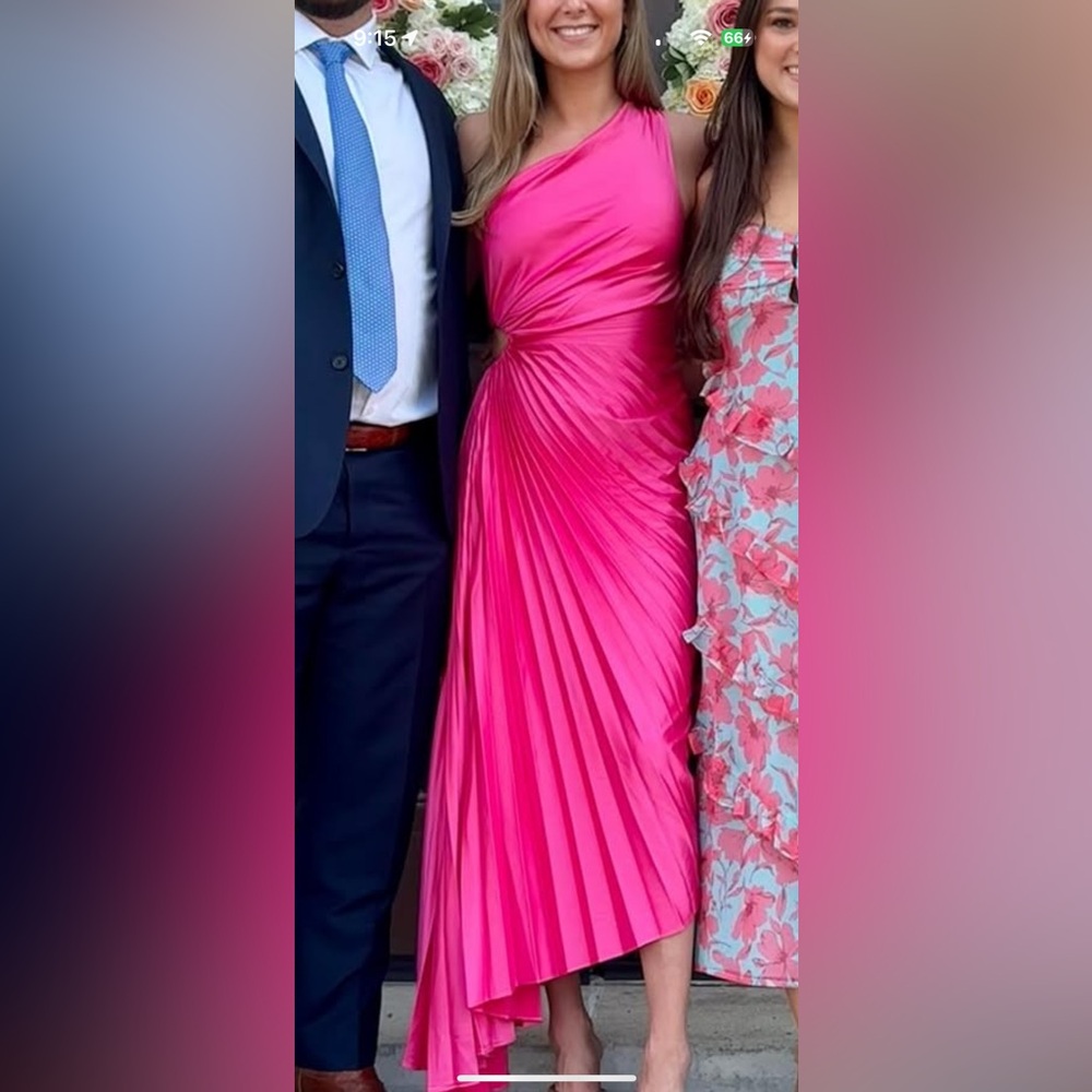 Karlie Vibrant Pink Pleated One Shoulder Dress